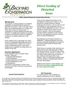 Direct Seeding of Disturbed Areas USDA, Natural Resources Conservation Service  Background