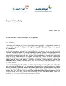 European Banking Authority  Brussels, 5 May 2015 Re: EBA Discussion Paper on the future of the IRB Approach