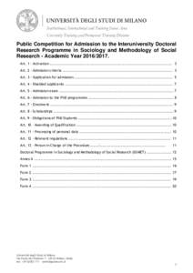 Institutional, International and Training Issues Area University Training and Permanent Training Division Public Competition for Admission to the Interuniversity Doctoral Research Programme in Sociology and Methodology o