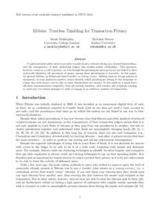 Full version of an extended abstract published in PETSM¨obius: Trustless Tumbling for Transaction Privacy Sarah Meiklejohn University College London 