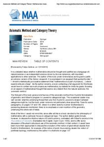 Axiomatic Method and Category Theory | Mathematical Asso...  http://www.maa.org/publications/maa-reviews/axiomatic-met... Axiomatic Method and Category Theory Andrei Rodin