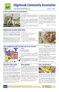 Edgebrook Community Association http://edgebrookcommunity.org June 2014 – Issue 21  A few words from our president…