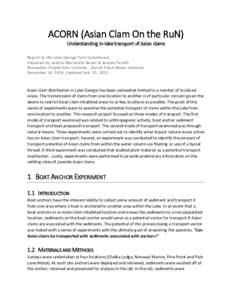 ACORN (Asian Clam On the RuN) Understanding in-lake transport of Asian clams Report to the Lake George Park Commission Prepared by Sandra Nierzwicki-Bauer & Jeremy Farrell Rensselaer Polytechnic Institute - Darrin Fresh 