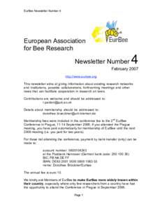 EurBee Newsletter Number 4  European Association for Bee Research Newsletter Number