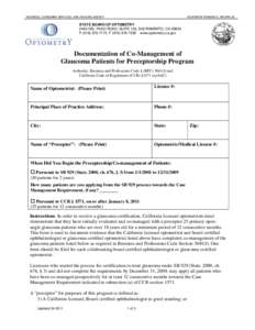 California Board of Optometry - Documentation of Co-Management of Glaucoma Patients for Preceptorship Program