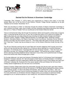 NEWS RELEASE FOR IMMEDIATE RELEASE P.O. Box 92 | Cambridge, OH | www.DickensVictorianVillage.com CONTACT: Jonett Haberfield