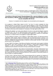 Court of Justice of the European Union PRESS RELEASE NoLuxembourg, 19 July 2016 Press and Information