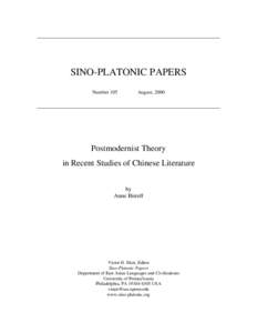 SINO-PLATONIC PAPERS Number 105 August, 2000  Postmodernist Theory
