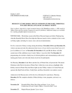 October 8, 2015 FOR IMMEDIATE RELEASE CONTACT: Catherine Hinman 