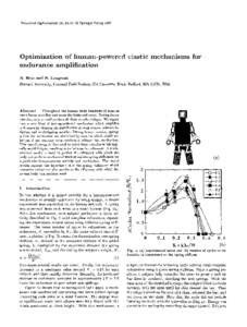 Structural Optimization 13, [removed]Springer-Verlag[removed]Optimization of human-powered elastic mechanisms for endurance amplification H. H e r r a n d N. L a n g m a n Harvard University, Concord Field Station, Old Caus