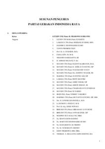 SUSUNAN PENGURUS PARTAI GERAKAN INDONESIA RAYA I. DEWAN PEMBINA Ketua