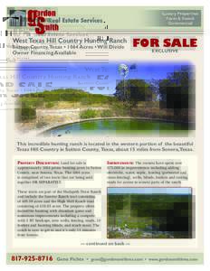 West Texas Hill Country Hunting Ranch Sutton County,Texas • 1064 Acres • Will Divide Owner Financing Available FOR SALE