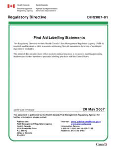 L:�AD�LICATIONS�lications�st Aid Labelling Statements-DIR�-DIR2007-01-First Aid Labelling Statements-GB-e.wpd