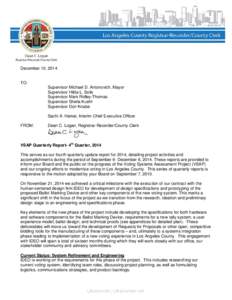 December 10, 2014  TO: Supervisor Michael D. Antonovich, Mayor Supervisor Hilda L. Solis Supervisor Mark Ridley-Thomas