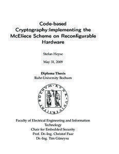 Code-based Cryptography:Implementing the McEliece Scheme on Reconfigurable Hardware