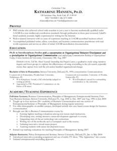 Curriculum Vitae  KATHARINE HANSEN, PH.D. 520 Inchelium Hwy, Kettle Falls, WA9009 •   • 