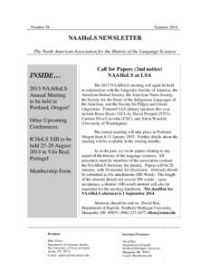 Number 58  Summer 2014 NAAHoLS NEWSLETTER The North American Association for the History of the Language Sciences