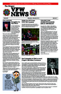 Official Publication of the Department of OregonNovember Veterans- December of Foreign2013 Wars VFW NEWS 1