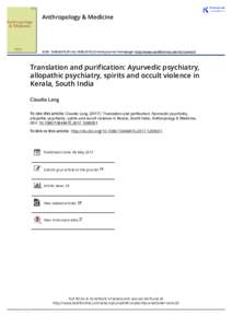 Anthropology & Medicine  ISSN: PrintOnline) Journal homepage: http://www.tandfonline.com/loi/canm20 Translation and purification: Ayurvedic psychiatry, allopathic psychiatry, spirits and occult vi
