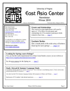 University of Virginia  East Asia Center Newsletter Winter 2010