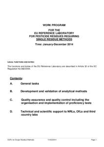 WORK PROGRAM FOR THE EU REFERENCE LABORATORY FOR PESTICIDE RESIDUES REQUIRING SINGLE RESIDUE METHODS Time: January-December 2014