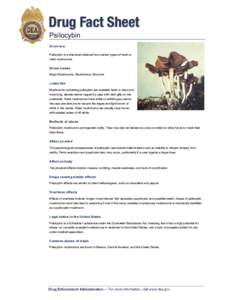 Drug Fact Sheet Psilocybin Overview Psilocybin is a chemical obtained from certain types of fresh or dried mushrooms.