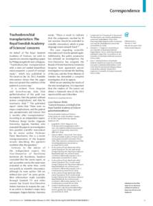 Correspondence  Tracheobronchial transplantation: The Royal Swedish Academy of Sciences’ concerns