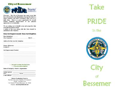 City of Bessemer  Overview: The City of Bessemer has many areas that have deterioration and dilapidation of properties that is a major problem and often overlooked when seen on a daily basis. There is a great opportunity