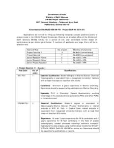 Government of India Ministry of Earth Sciences ICMAM Project Directorate NIOT Campus, Velachery – Tambaram Main Road Pallikaranai, Chennai[removed]Advertisement No.MoES/ICMAM-PD/ /Project Staff[removed]IV)