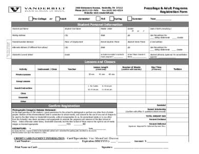 Precollege & Adult Programs Registration Form 2400 Blakemore Avenue, Nashville, TNPhone–7651 Fax–0324