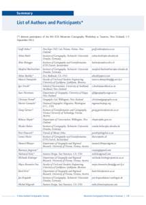 Summary  List of Authors and Participants* (*) denotes participants of the 8th ICA Mountain Cartography Workshop at Taurewa, New Zealand, 1-5 September[removed]Geoff Aitken*