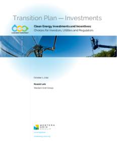 Transition Plan — Investments Clean Energy Investments and Incentives: Choices for Investors, Utilities and Regulators October 1, 2012 Ronald Lehr