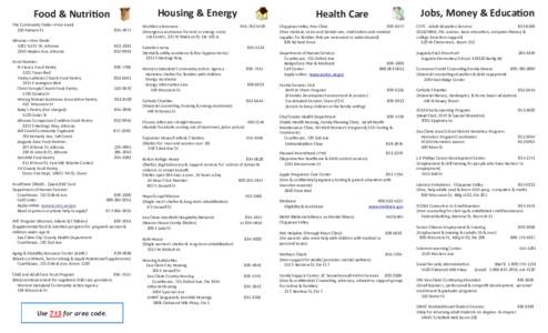 Housing & Energy  Food & Nutrition The Community Table—Free meals 320 Putnam St