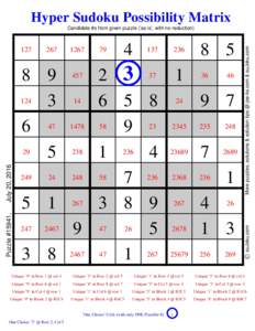 Hyper Sudoku Possibility Matrix Candidate #s from given puzzle (’as is’, with no reduction