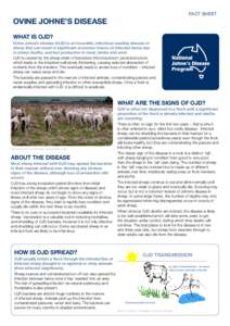 Fact sheet  Ovine Johne’s disease What is OJD? Ovine Johne’s disease (OJD) is an incurable, infectious wasting disease of sheep that can result in significant economic losses on infected farms due