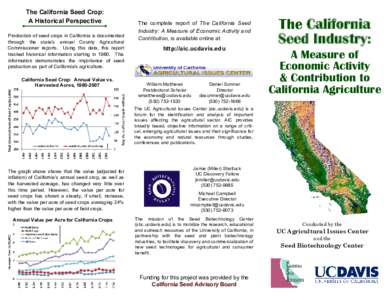 The California Seed Crop: A Historical Perspective Production of seed crops in California is documented through the state’s annual County Agricultural Commissioner reports. Using this data, this report tracked historic