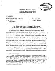 Complaint Counsel's Response to Motion to Exclude Testimony of Dr. Kenneth G. Elzinga