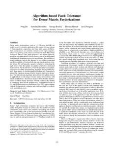 Algorithm-based Fault Tolerance for Dense Matrix Factorizations Peng Du Aurelien Bouteiller