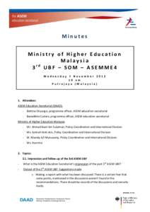 Minutes Ministry of Higher Education Malaysia 3rd UBF – SOM – ASEMME4 Wednesday 7 Novemberam