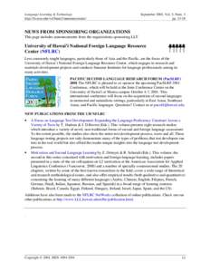 Language Learning & Technology http://llt.msu.edu/vol5num3/announcements/ September 2001, Vol. 5, Num. 3 pp