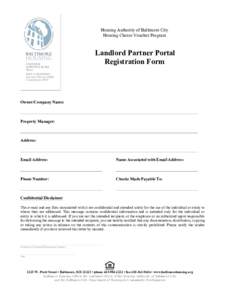 Housing Authority of Baltimore City Housing Choice Voucher Program Landlord Partner Portal Registration Form