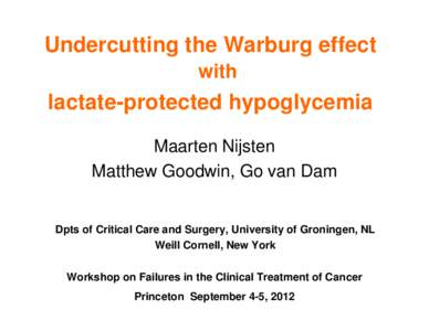 Undercutting the Warburg effect with lactate-protected hypoglycemia Maarten Nijsten Matthew Goodwin, Go van Dam
