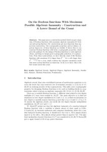 On the Boolean functions With Maximum Possible Algebraic Immunity : Construction and A Lower Bound of the Count Abstract. This paper gives a construction method which can get a large class of Boolean functions with maxim