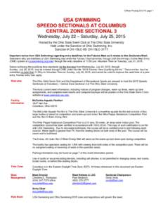Official Postingpage 1  USA SWIMMING SPEEDO SECTIONALS AT COLUMBUS CENTRAL ZONE SECTIONAL 3 Wednesday, July 22 – Saturday, July 25, 2015