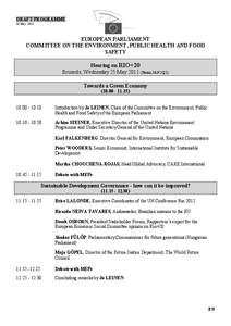 DRAFT PROGRAMME 18 May 2011 EUROPEAN PARLIAMENT COMMITTEE ON THE ENVIRONMENT, PUBLIC HEALTH AND FOOD SAFETY