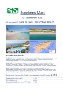 Soggiorno Mare 8/15 settembre 2018 L’incanto dell’ Isola di Rodi - Kolimbya Beach