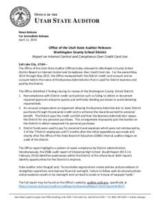 OFFICE OF THE  UTAH STATE AUDITOR News Release For Immediate Release April 12, 2016