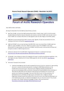 Forum of Arctic Research Operators (FARO) - Newsletter JulyDear FARO members and friends, We hope this Newsletter from the FARO secretariat finds you all well. •