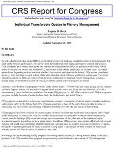 CRS Report: [removed]Individual Transferable Quotas in Fishery Management - NLE