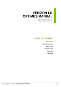 VERIZON LG OPTIMUS MANUAL PDF-6VLOM6JOOM | Page: 28 File Size 1,136 KB | 25 Jan, 2016  TABLE OF CONTENT